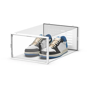 Plastic Woman Stackable Shoes Case Transparent Sneaker Crates Combination Folding Plastic Shoes Box Magnetic Door ShoeBox BT-389