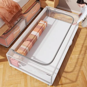 Clear Clothes Storage Organizer Washable Collapsible Storage Basket for Quilt Under Bed Foldable Storage Box with PVC Lid Handle
