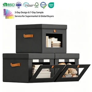 Collapsible Clothes Storage Bins with Handles & Window Fabric Closet Storage Box Organizer for Living Room Dorm