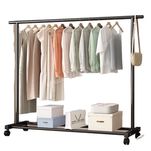 150cm Single-Rod Movable Metal Coat Rack Organizer Easy Install Clothes Drying Rack for Bedroom Balcony Living Room