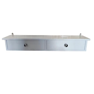 Wood Wall Floating Shelf with 2 Drawer, Hallway Storage Shelf, 65*15*10cm, White
