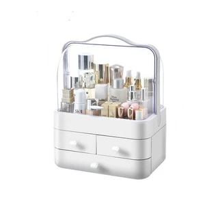 Plastic Sustainable Skincare Organizer with Lid 2 Drawers Transparent Cover 3-6L Capacity for Bathroom Makeup Storage