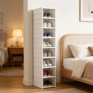 White Plastic Shoe Box and Storage Rack Versatile Shoe Rack Design