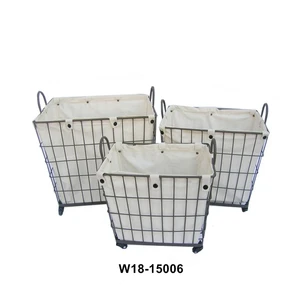 Set of 3 Iron Frame Rectangle Wire Basket with Handle for Home Laundry Storage Baskets with Wheels