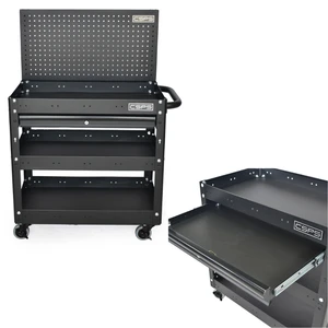 Rolling 3-Tier Black Powder Coated Steel Tool Cart with Flexible Movement for Garage Warehouse Storage Customized OEM Packaging