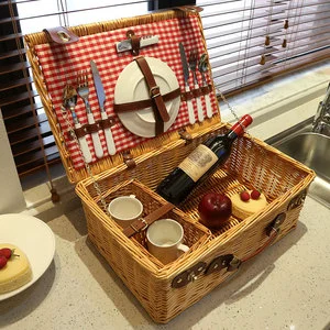 Wicker Woven Hanging Picnic Basket Set Outdoor Camping & Kitchen Storage Gift Basket with Eco-Friendly Design
