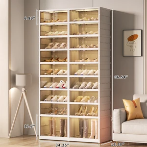Wholesale Nine Layers Foldable Office Organizer Shoe Rack Installation-Free Plastic Stackable Cabinet Transparent Sneaker Box
