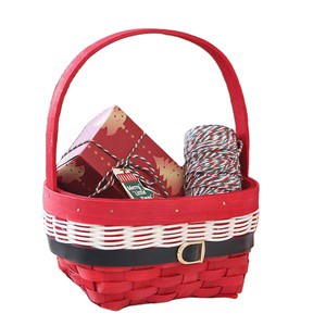 Christmas Gift Basket Box Supplies Hamper Basket Christmas Red Wooden Clip Baskets With Handles