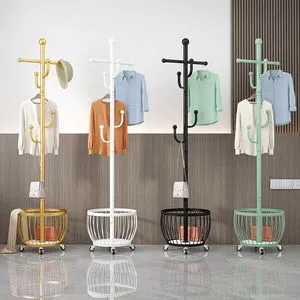 Floor-Standing Metal Coat Rack & Clothes Hanger Foldable Mobile Design for Bedroom and Entryway Storage