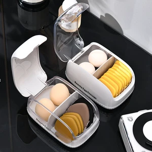Plastic Beauty Blender Storage Box Lid Dust-Proof Makeup Desk Organizer Lipsticks Cushion Compacts Portable Partitioned Puff