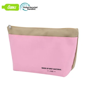 Eco Friendly Waterproof RPET Skin Care Makeup Wash Toilet Zipper Bag with Front Pocket Logo Custom Recycle Organizer Bag OEM