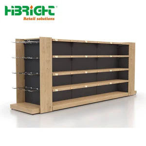 Customized Multifunctional American Style Wooden Slatwall Gondola Shelving Rack For Shops
