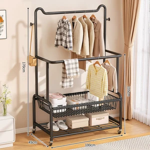 High Appearance Carbon Steel Standing Coat Rack Three Layer Multifunctional Clothing Hanger Organizer Modern Movable Bathroom