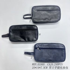 Toiletry Bag 25x14x7.5cm Leather Men's Cosmetic Pouch Portable Durable Water Resistant Bathroom Storage Bag