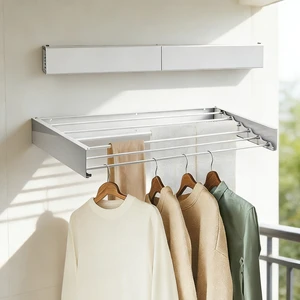 Adjustable Aluminum Hanger Towels Rack Wall Mounted Folding Clothes Laundry Retractable Balcony Clothes Drying Rack