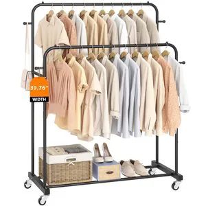 New Modern Black Luxury Steel Eco-Friendly for Portable Clothing Storage Coat Stand Floor Standing Display Rack Easy