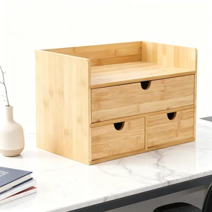 Customized Bamboo Desk Organizer, Mini Desktop Drawer Tabletop Storage Organization Box for Office Home Toiletries Supplies