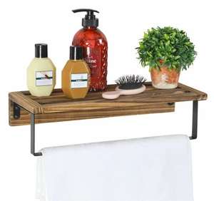 Fine Living Multifunctional Wall Mounted Wooden Bathroom & Living Room Storage Rack Towel Rack Foldable Design Large Capacity