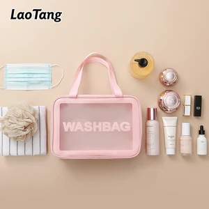 Custom Logo Waterproof Transparent PVC Toiletry Storage Bag with Foldable Design Large Capacity for Bathroom and Travel Use