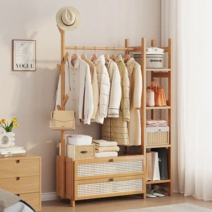 Simple Floor-Standing Bamboo Coat Rack for Home Bedroom Room Clothes Hanging Storage Rack