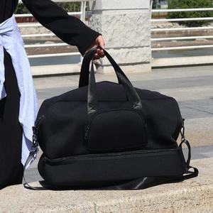 Custom Size Logo Neoprene Overnight Travel Duffel Duffle Weekender Zipper Tote Shoulder Bag With Botton Shoes Compartment