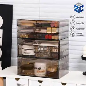 Factory OEM ODM Clear Desktop Dresser Drawer Cosmetic Organizer Makeup Plastic Storage Box Eco-friendly Durable