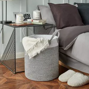 Dual-Color Handmade Woven Cotton Thread Storage Basket Large Capacity Fabric Handle High Quality Modern Fashionable Shape