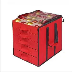 Christmas Decoration Storage Box with 5 Individual Trays, Durable Carrying Bag Handle Storage Box