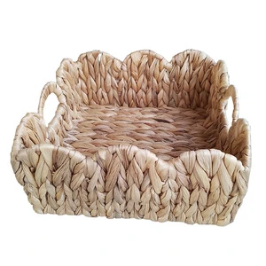 Nordic Desktop Rectangular Straw Woven Knitted Storage Basket for Stationery Remote Control Sundries Organization