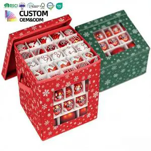 Ornament Christmas Storage Box With Lid,Fabric Decoration Storage Organiser With Adjustable Dividers,Custom Color