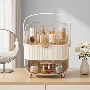 Luxury Plastic Cosmetic Organizer Dustproof Large Capacity Lid Elegant Desktop Storage Box for Lipstick Skincare Makeup