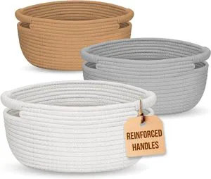 XinYiDe Small Mini Woven Baskets Round Cotton Rope Basket Little Storage Baskets for Organizing Bins Baby Toy Keys Gifts