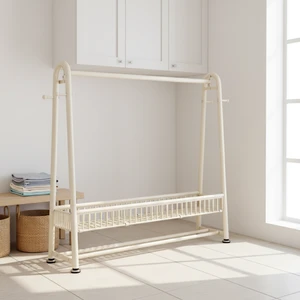 Multifunctional Iron Coat Rack with Detachable 3-Layer Design Double Wing Folding Storage for Bedroom & Living Room Use