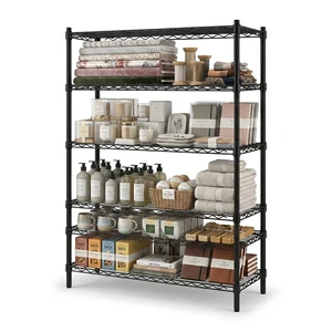 NSF ISO14001 Black Coated Carbon Steel Metal Display Shelving Multi Layer Storage Rack For Retail Shop Boutique Goods Display