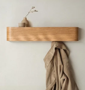 Modern Wall Mounted Wooden Coat Rack with Single Board Design Space Saving Entryway Clothes Hanger for Living Room and Hallway