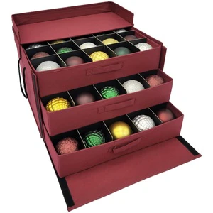 Modern Red Rectangle Christmas Ornament Storage Box-3-Tier Multifunctional Glossy Holiday Decoration Container Lid (1-3L