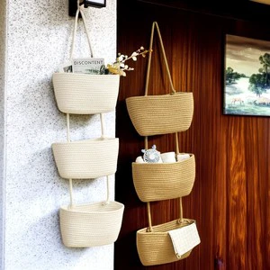 Removable Wall-Mounted Three-Tier Handwoven Minimalist Japanese Style Storage Basket With 105x31cm Dimensions For Household Use