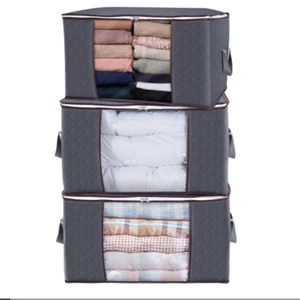 90L Eco-Friendly Modern Fabric Wardrobe Organizer Zipper Sturdy Handles-Dustproof Foldable Clothing Storage Bag for Living Room