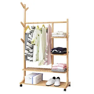 Four Storey Multifunctional Bedroom Hanger Clothes Storage Product Wooden Coat Corner Rack Stand Large Capacity Coat Rack