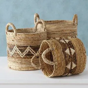 Modern Eco-Friendly Rattan Jute Yarn Woven Storage Basket Set Natural Fiber Organizer for Living Room Bedroom Kitchen Decor