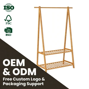 Bamboo Clothes Rack 2 Tier Storage Shelves Stable Free Standing Coat Rack Space Saving Garment Organizer for Home