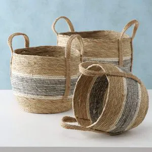 Round Hand Woven Eco-Friendly Jute Braided Storage Basket Handle Multipurpose Home Kitchen Bathroom Living Room Decor Clothing