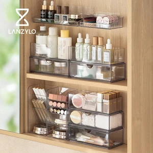 LANZYLO ODM Plastic Mirror Cabinet Storage Box Slanted Shelf No-Drill Wall-Mounted Bathroom Washstand Cosmetic Organizer Modern