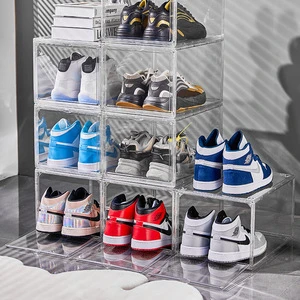 Large Foldable Shoe Storage Boxes Organizers Closet Fit Size Clear Stackable Sneaker Containers Space Saving Shoe Rack Holder