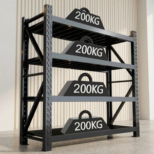 Workshop Garage Warehouse Steel Industrial Storage Black 4-Shelf Stacking Boltless Rack Adjustable Shelving Anti-Corrosion