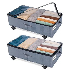 Under Bed Storage Rolling Metal Frame Underbed Containers with Wheels Lid Window Storage Bag Box Organizer Home Closet Organizer