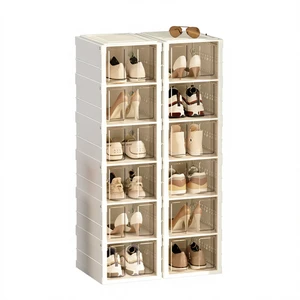 Foldable PP Shoe Storage Box Portable Waterproof Large Capacity Folding Shoe Rack with Magnetic Clear Door for Closet