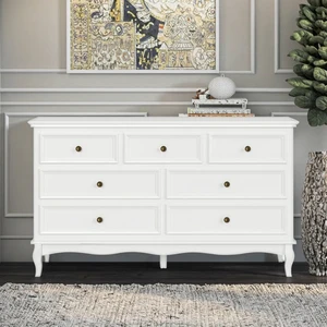 BIEN Modern White 7 Drawer Double Dresser Chest of Drawers Storage Solution with Specious Drawers for Bedroom & Living Room
