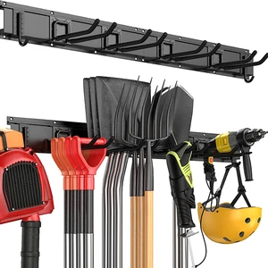 JH-Mech Garage Organizers Storage System with 6 Removable Hooks Space-Saving Heavy Duty Steel Wall Mount Garden Tool Rack