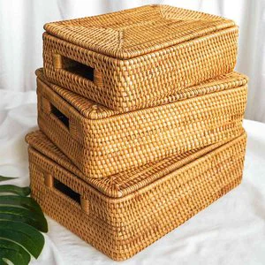 Rattan Weaving Box Handcrafted Braided Wicker Boxes Small Medium Large Size Storage Container Basket Set